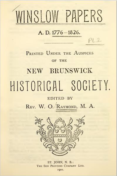 Winslow Papers - Edited by Rev. W.O. Raymond - pgs. 497-498